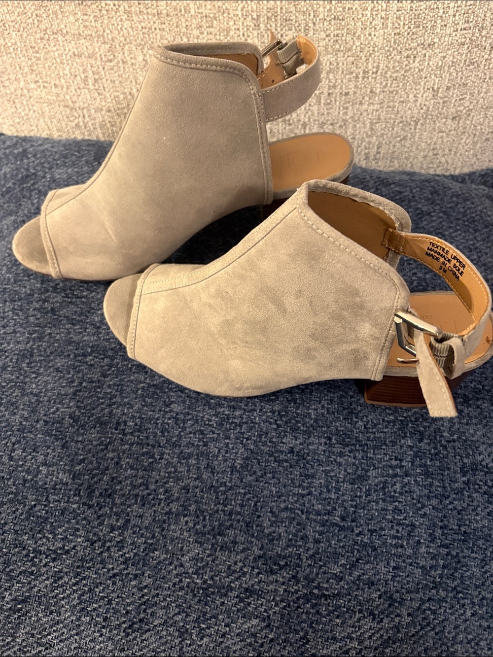 LOFT Taupe Suede Peep-Toe Slingback Block Heels